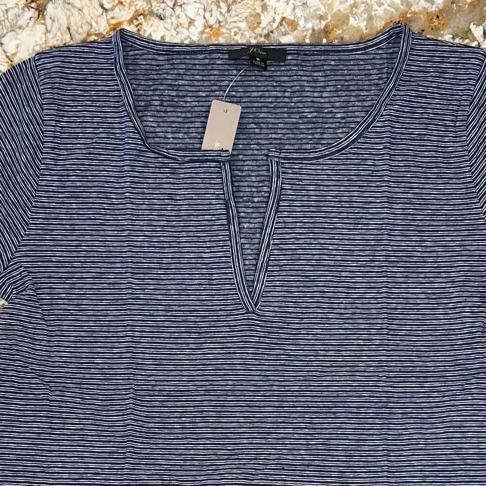 NWT J. Crew Split Neck Navy Stripe Split Neck Tee - SIZE SMALL